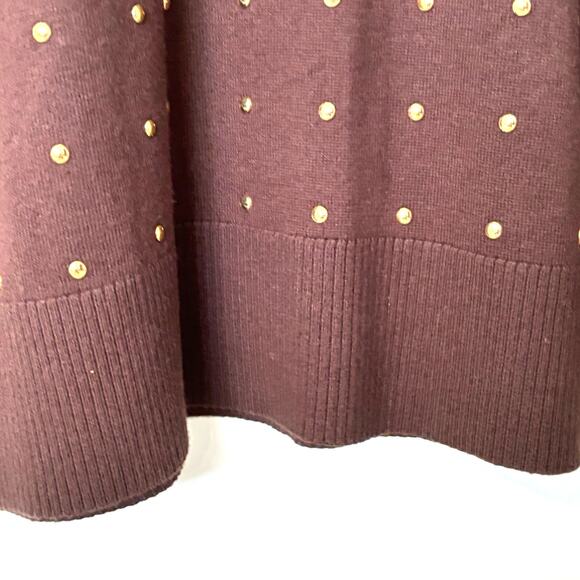 Michael Kors Wms XL Brown LS Lightweight Midi Sweater Dress Gold Studded - Picture 6 of 10